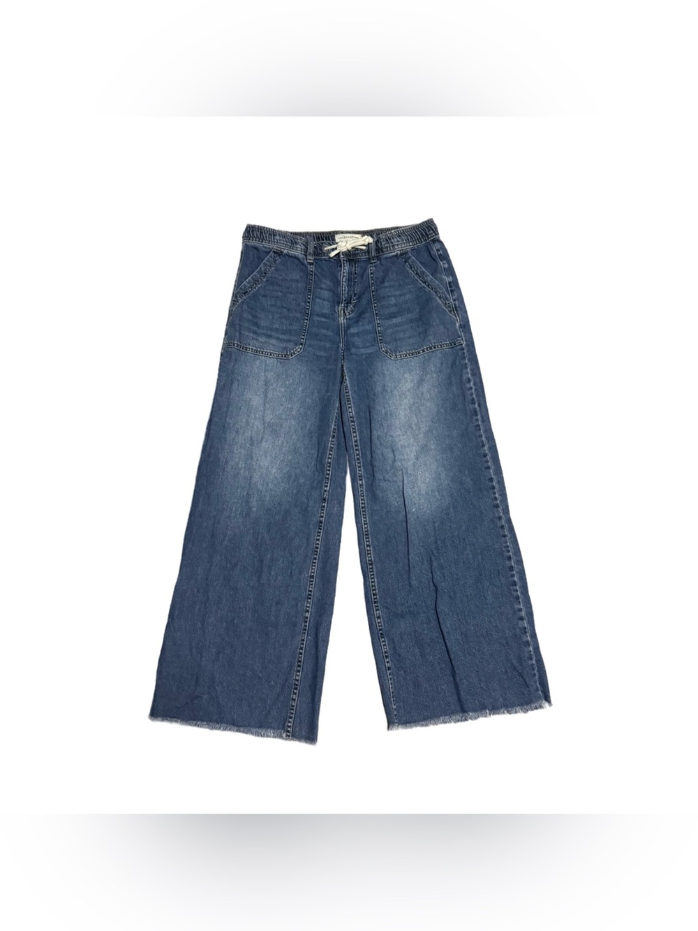 Lucky Brand Blue Patch Pocket Pull On Jean Wide Leg Drawstring Waist Medium Boho - Picture 2 of 6